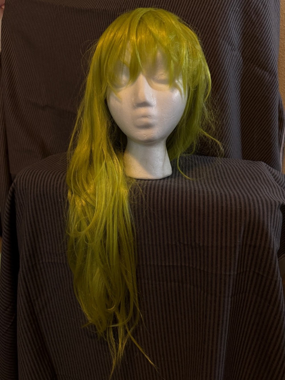 Bright Lime Green Long Synthetic Wig with Bangs - Unbranded